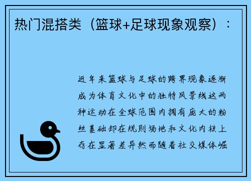 热门混搭类（篮球+足球现象观察）：